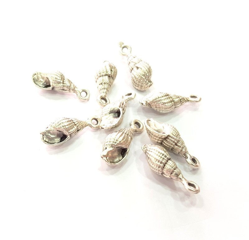 6 Oyster Charms Shell Charm Mussel Charms Sea Ocean Silver Charms Antique Silver Plated Metal (19x7mm) G14574