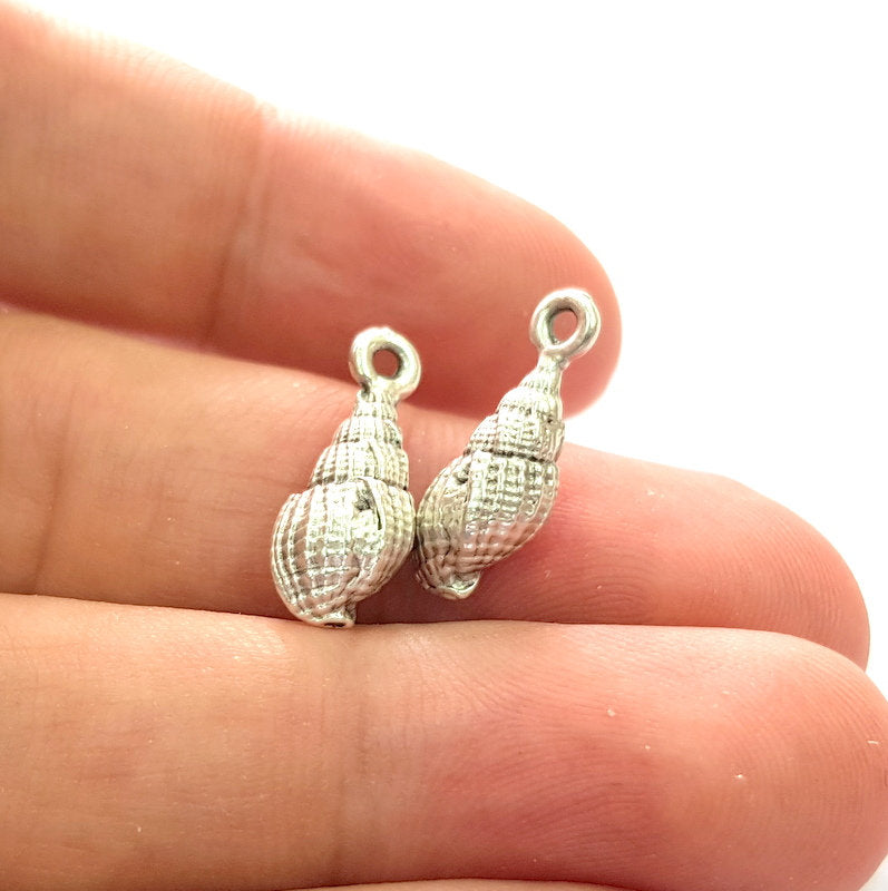 6 Oyster Charms Shell Charm Mussel Charms Sea Ocean Silver Charms Antique Silver Plated Metal (19x7mm) G14574