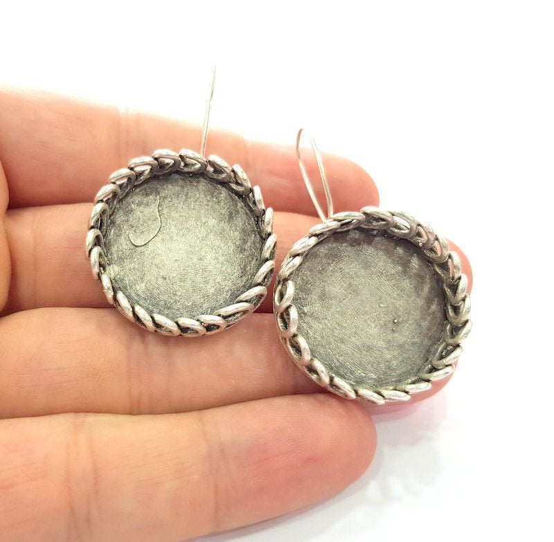 Earring Blank Base Settings Silver Resin Blank Cabochon Base inlay Blank Mountings Antique Silver Plated Brass (25mm blank) 1 Set  G14576
