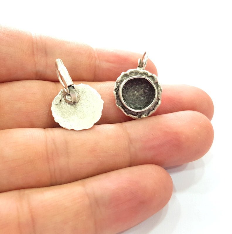 Earring Blank Base Settings Silver Resin Blank Cabochon Base inlay Blank Mountings Antique Silver Plated Brass (10mm blank) 1 Set  G14577