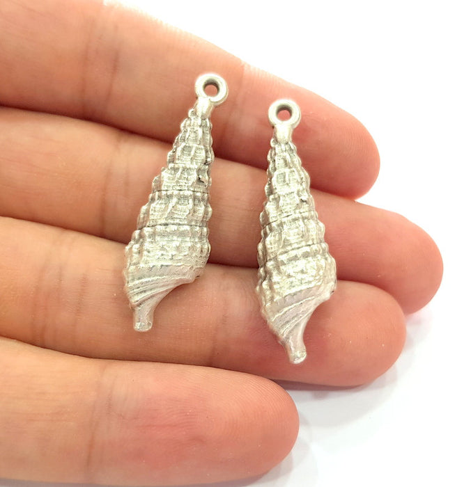 2 Oyster Charms Shell Charm Mussel Charms Sea Ocean Silver Charms Antique Silver Plated Metal (41x12mm) G14579