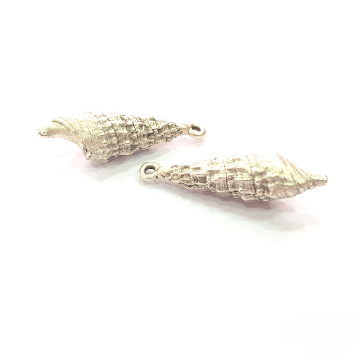 2 Oyster Charms Shell Charm Mussel Charms Sea Ocean Silver Charms Antique Silver Plated Metal (41x12mm) G14579