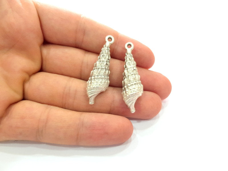2 Oyster Charms Shell Charm Mussel Charms Sea Ocean Silver Charms Antique Silver Plated Metal (41x12mm) G14579