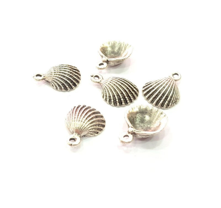 10 Oyster Charms Shell Charm Mussel Charms Sea Ocean Silver Charms Antique Silver Plated Metal (17x12mm) G14581