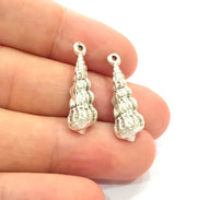 4 Oyster Charms Shell Charm Mussel Charms Sea Ocean Silver Charms Antique Silver Plated Metal (27x8mm) G14583