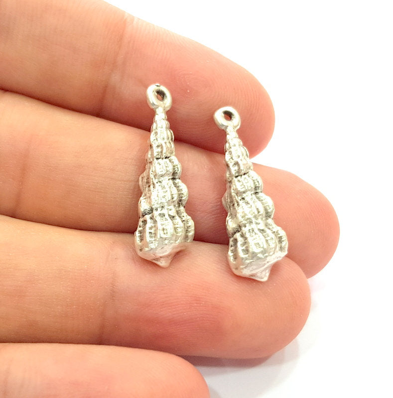 4 Oyster Charms Shell Charm Mussel Charms Sea Ocean Silver Charms Antique Silver Plated Metal (27x8mm) G14583