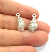 4 Oyster Charms Shell Charm Mussel Charms Sea Ocean Silver Charms Antique Silver Plated Metal (21x9mm) G14584