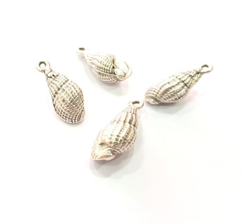 4 Oyster Charms Shell Charm Mussel Charms Sea Ocean Silver Charms Antique Silver Plated Metal (21x9mm) G14584