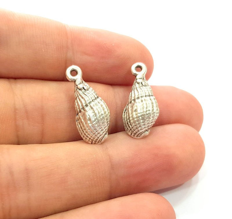 4 Oyster Charms Shell Charm Mussel Charms Sea Ocean Silver Charms Antique Silver Plated Metal (21x9mm) G14584