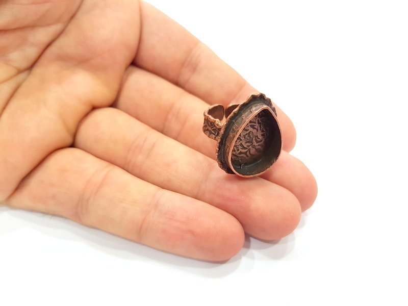 Copper Ring Settings inlay Ring Blank Mosaic Ring Bezel Base Cabochon Mountings ( 20x15 mm blank) Antique Copper Plated Brass G14588