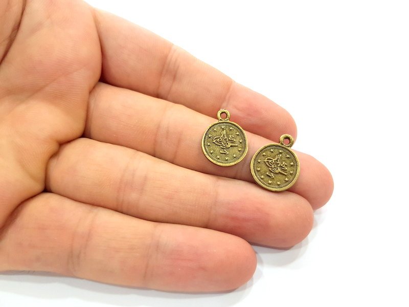 10 Ottoman signature Charm Antique Bronze Charm Antique Bronze Plated Metal  (14mm) G14598