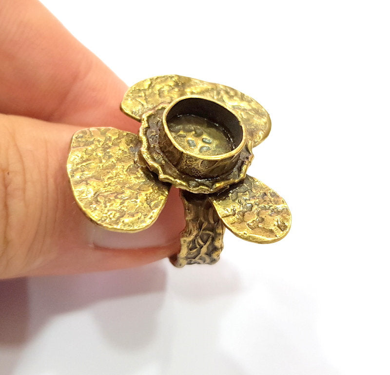 Clover Ring Blank Backs Ring Setting inlay Blank Mosaic Bezel Base Cabochon Mountings (10mm Blank)Antique Bronze Plated Brass G15428