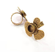 Clover Ring Blank Backs Ring Setting inlay Blank Mosaic Bezel Base Cabochon Mountings (10mm Blank)Antique Bronze Plated Brass G15428