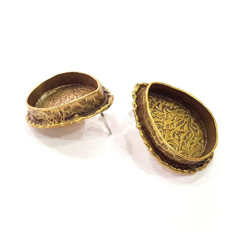 Earring Blank Backs Antique Bronze Resin Base inlay Cabochon Mountings Setting Antique Bronze Plated Brass (25x18mm blank) 1 pair G15429