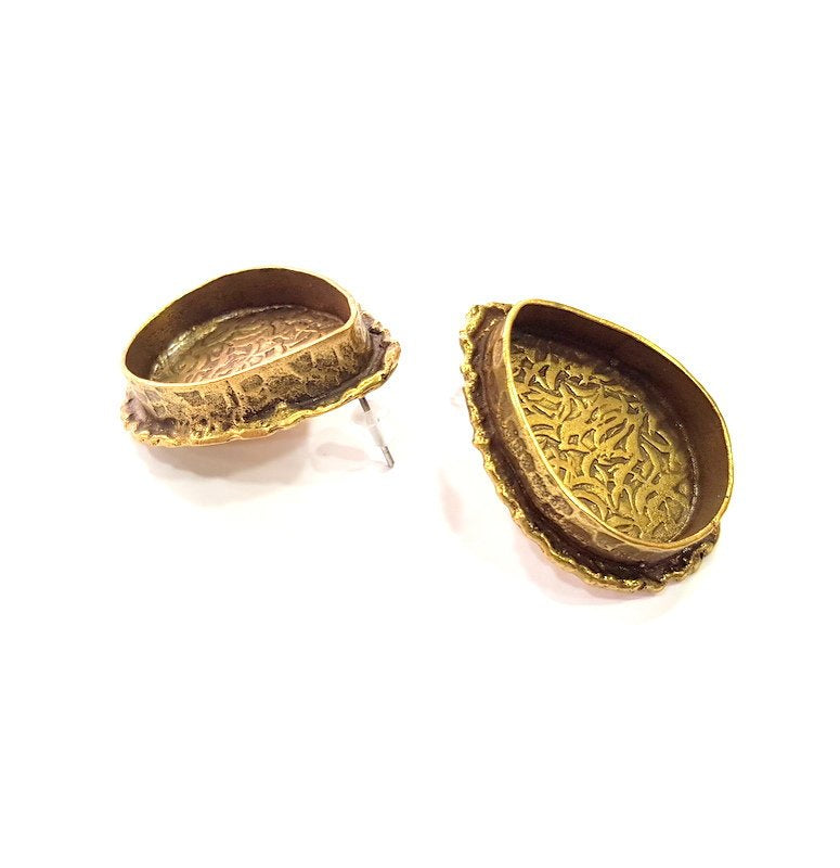 Earring Blank Backs Antique Bronze Resin Base inlay Cabochon Mountings Setting Antique Bronze Plated Brass (25x18mm blank) 1 pair G15429