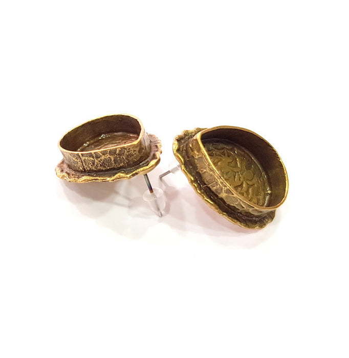 Earring Blank Backs Antique Bronze Resin Base inlay Cabochon Mountings Setting Antique Bronze Plated Brass (20x15mm blank) 1 pair G15431
