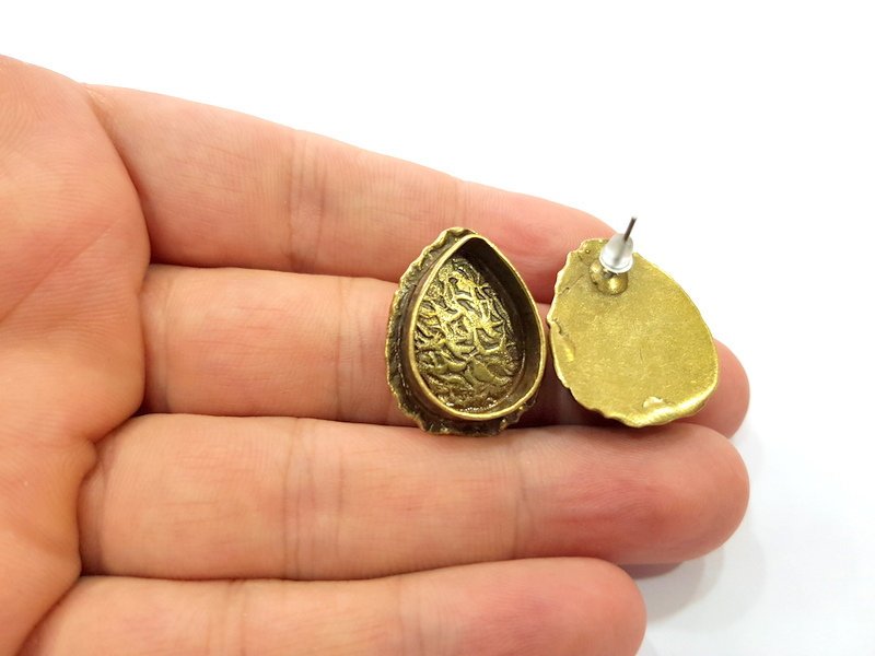 Earring Blank Backs Antique Bronze Resin Base inlay Cabochon Mountings Setting Antique Bronze Plated Brass (20x15mm blank) 1 pair G15431