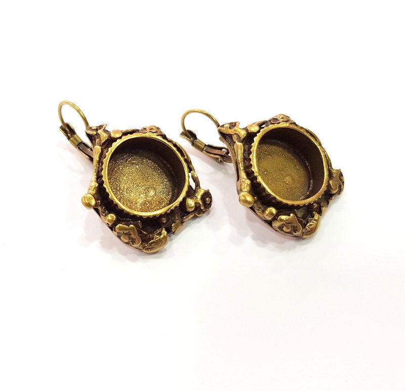 Earring Blank Backs Antique Bronze Resin Base inlay Cabochon Mountings Setting Antique Bronze Plated Brass (15mm blank) 1 pair G15432