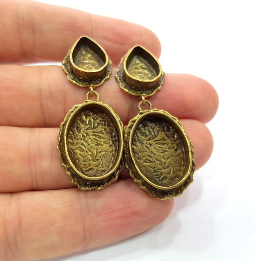 Earring Blank Backs Antique Bronze Resin Base inlay Cabochon Mountings Antique Bronze Plated Brass (20x15+14x10mm blank)  1 pair G15433