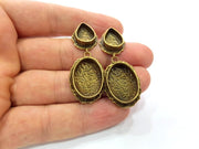 Earring Blank Backs Antique Bronze Resin Base inlay Cabochon Mountings Antique Bronze Plated Brass (20x15+14x10mm blank)  1 pair G15433