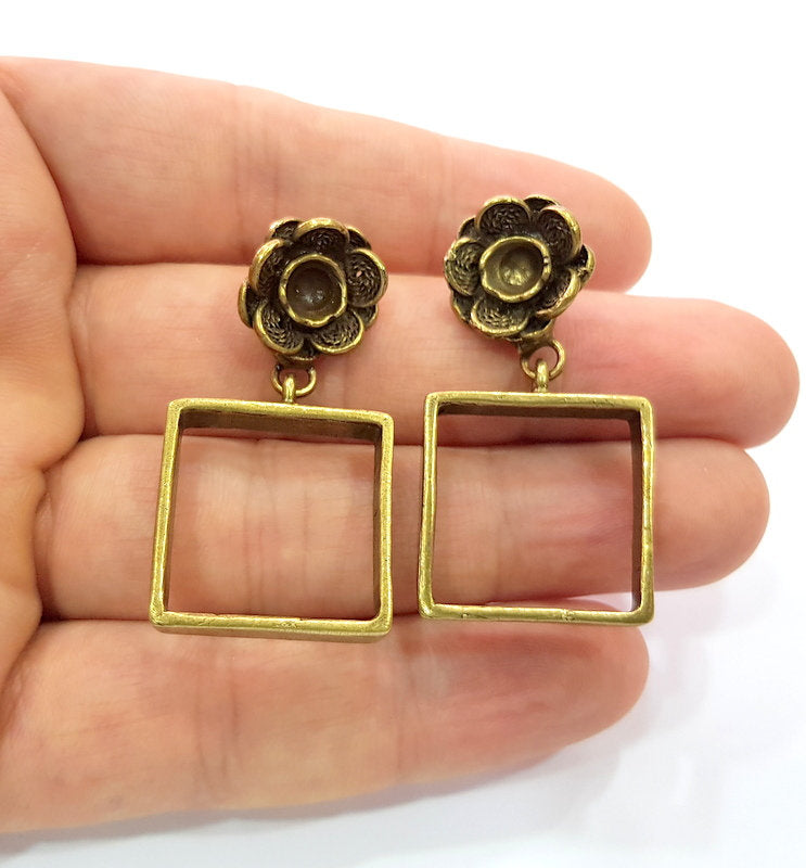 Earring Blank Backs Antique Bronze Resin Base inlay Cabochon Mountings Setting Antique Bronze Plated Brass (6mm blank) 1 pair G15434