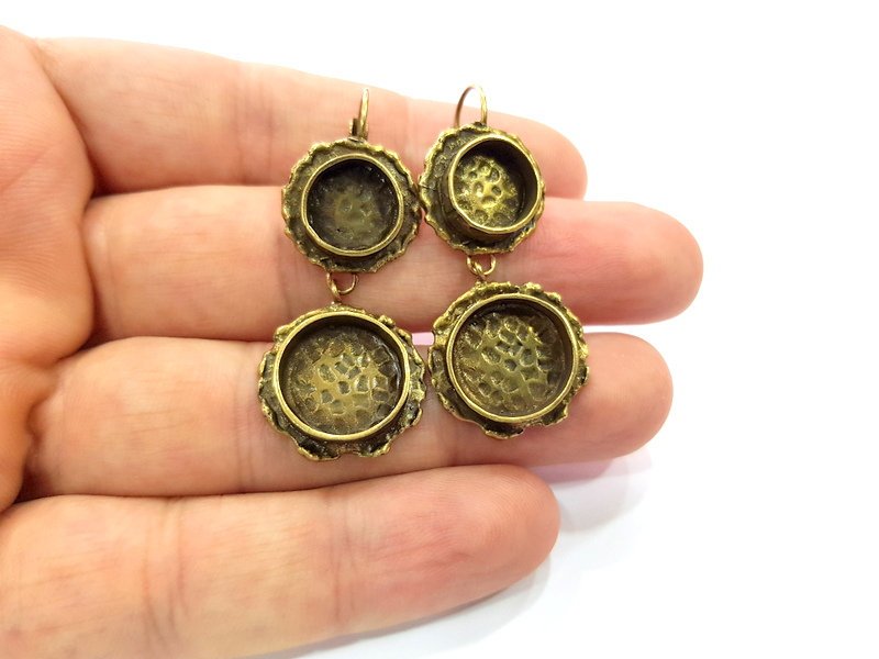 Earring Blank Backs Antique Bronze Resin Base inlay Cabochon Mountings Antique Bronze Plated Brass (14+10mm blank)  1 pair G15436