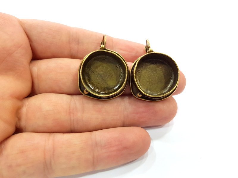 Earring Blank Backs Antique Bronze Resin Base inlay Cabochon Mountings Setting Antique Bronze Plated Brass (20mm blank) 1 pair G15436