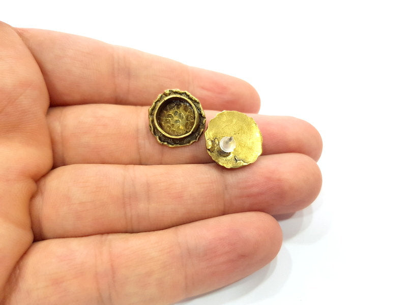 Earring Blank Backs Antique Bronze Resin Base inlay Cabochon Mountings Setting Antique Bronze Plated Brass (10mm blank) 1 pair G15438