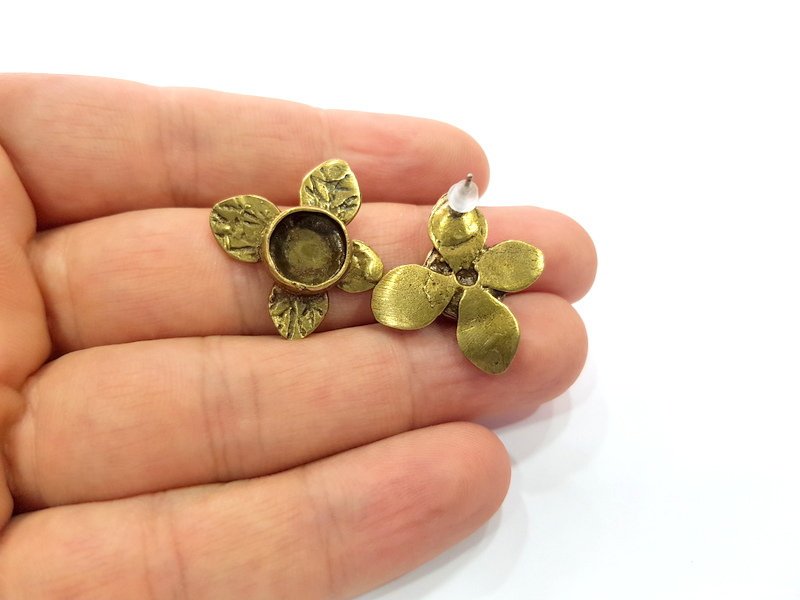 Earring Blank Backs Antique Bronze Resin Base inlay Cabochon Mountings Setting Antique Bronze Plated Brass (10mm blank) 1 pair G15439