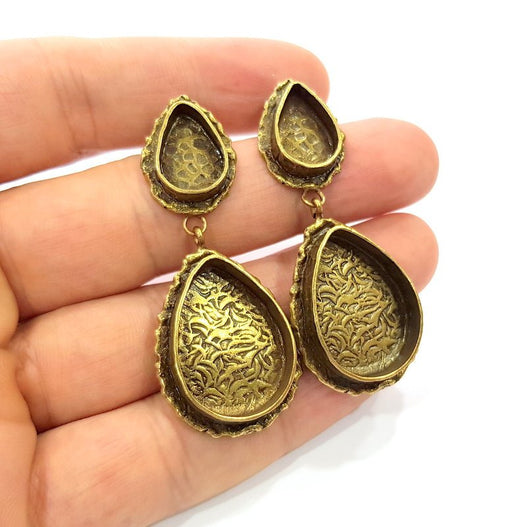 Earring Blank Backs Antique Bronze Resin Base inlay Cabochon Mountings Antique Bronze Plated Brass (25x18+14x10mm blank)  1 pair G15441