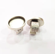 Silver Ring Blank Setting Cabochon Base inlay Ring Backs Mounting Adjustable Ring Base Bezel (25x18 mm oval ) Antique Silver Plated G16361