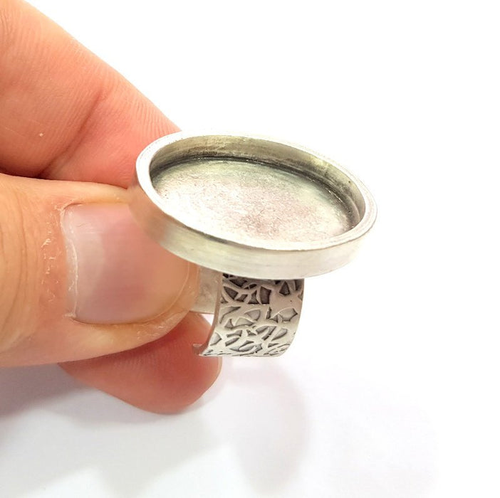 Silver Ring Blank Setting Cabochon Base inlay Ring Backs Mounting Adjustable Ring Base Bezel (25x18 mm oval ) Antique Silver Plated G16361
