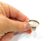 Silver Ring Blank Setting Cabochon Base inlay Ring Backs Mounting Adjustable Ring Base Bezel (25x18 mm oval ) Antique Silver Plated G16361