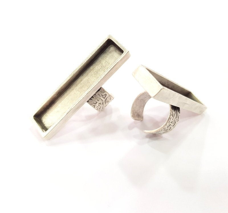 Silver Ring Blank Setting Cabochon Base inlay Ring Backs Mounting Adjustable Ring Base Bezel (50x10mm) Antique Silver Plated G15450