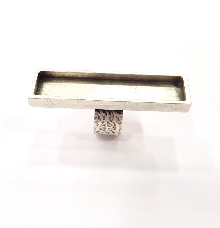 Silver Ring Blank Setting Cabochon Base inlay Ring Backs Mounting Adjustable Ring Base Bezel (50x10mm) Antique Silver Plated G15450