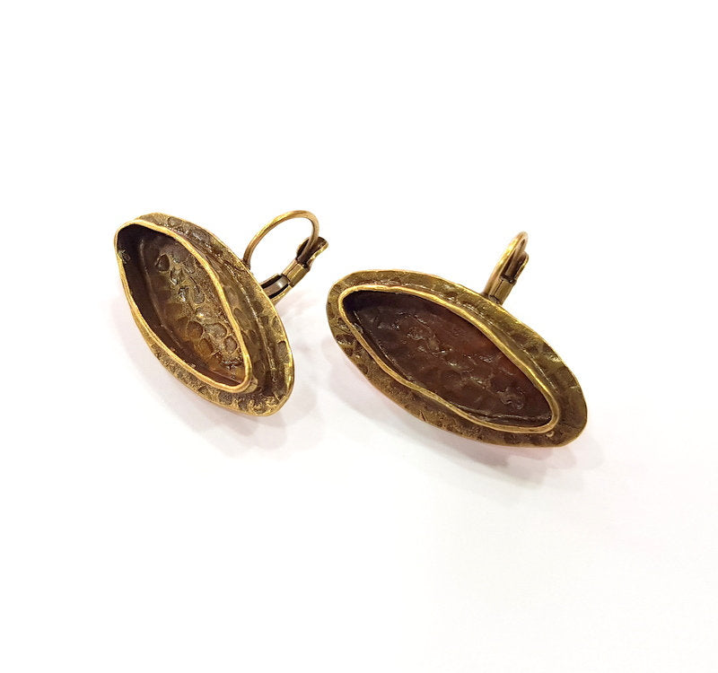Earring Blank Backs Antique Bronze Resin Base inlay Cabochon Mountings Setting Antique Bronze Plated Brass (22x8mm blank) 1 pair G15455
