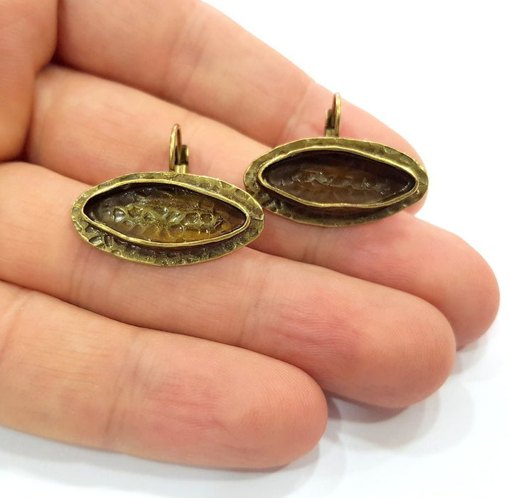 Earring Blank Backs Antique Bronze Resin Base inlay Cabochon Mountings Setting Antique Bronze Plated Brass (22x8mm blank) 1 pair G15455