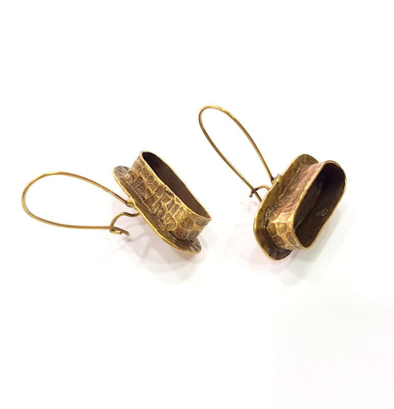 Earring Blank Backs Antique Bronze Resin Base inlay Cabochon Mountings Setting Antique Bronze Plated Brass (20x7mm blank) 1 pair G15457