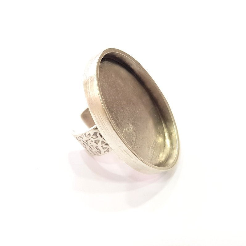 Silver Ring Blank Setting Cabochon Base inlay Ring Backs Mounting Adjustable Ring Base Bezel (40x30mm blank) Antique Silver Plated G15459