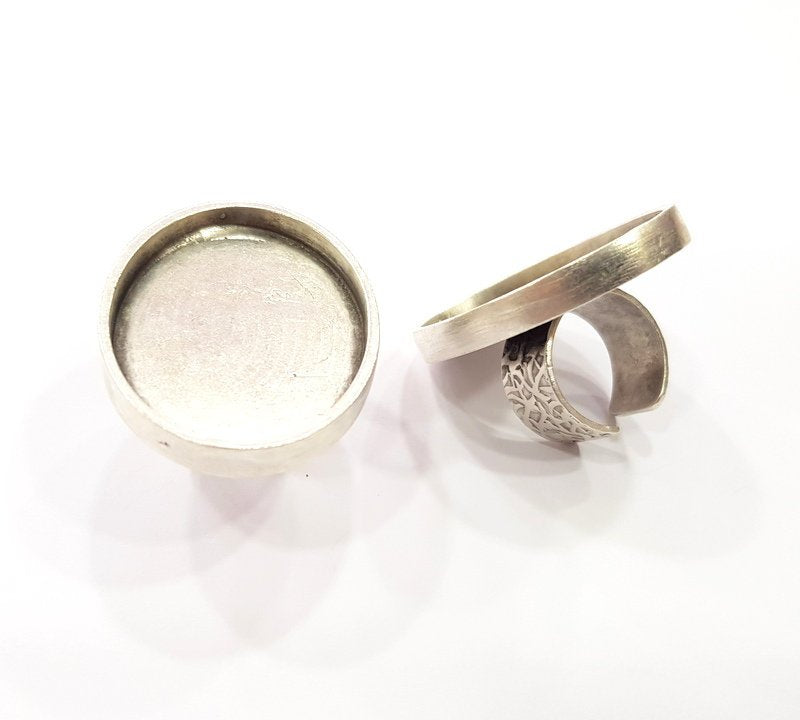 Silver Ring Blank Setting Cabochon Base inlay Ring Backs Mounting Adjustable Ring Base Bezel (40x30mm blank) Antique Silver Plated G15459