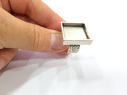 Silver Ring Blank Setting Cabochon Base inlay Ring Backs Mounting Adjustable Ring Base Bezel (20x20mm blank) Antique Silver Plated G15460