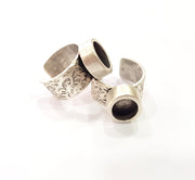 Silver Ring Blank Setting Cabochon Base inlay Ring Backs Mounting Adjustable Ring Base Bezel (10x8mm oval blank)Antique Silver Plated G15462