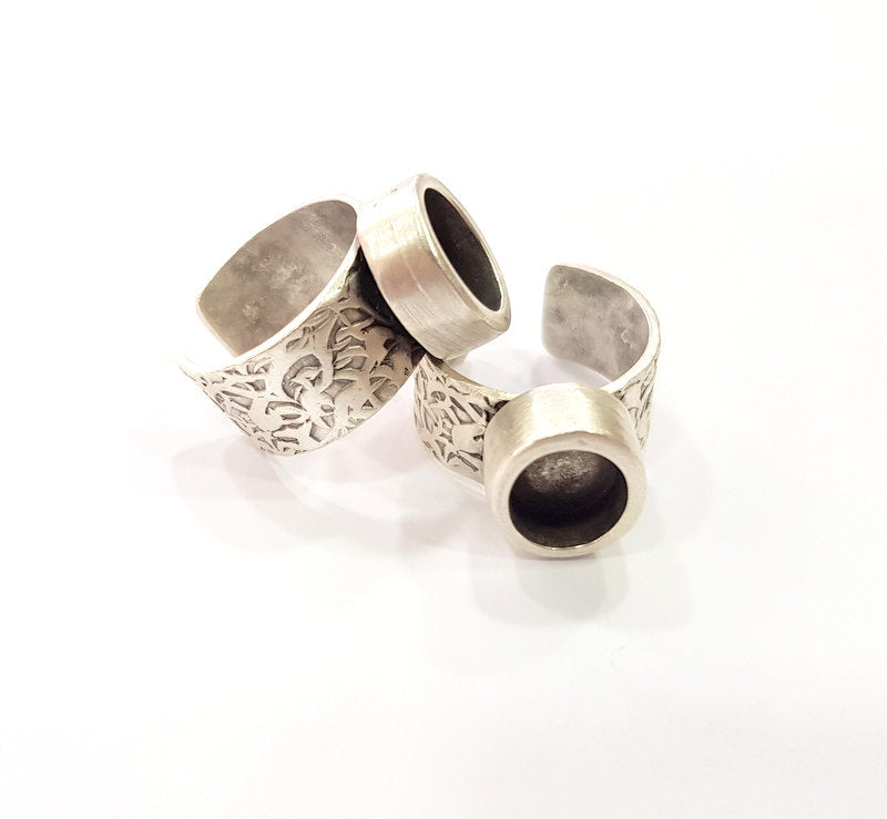 Silver Ring Blank Setting Cabochon Base inlay Ring Backs Mounting Adjustable Ring Base Bezel (10x8mm oval blank)Antique Silver Plated G15462