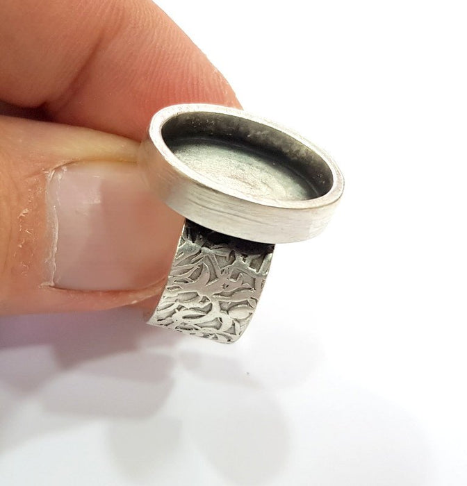 Silver Ring Blank Setting Cabochon Base inlay Ring Backs Mounting Adjustable Ring Base Bezel(18x13mm oval blank)Antique Silver Plated G15467