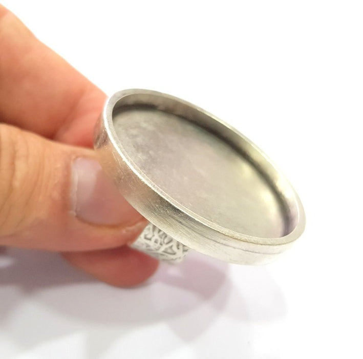 Silver Ring Blank Setting Cabochon Base inlay Ring Backs Mounting Adjustable Ring Base Bezel (40mm blank) Antique Silver Plated G15469