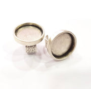 Silver Ring Blank Setting Cabochon Base inlay Ring Backs Mounting Adjustable Ring Base Bezel (25mm blank) Antique Silver Plated G15475