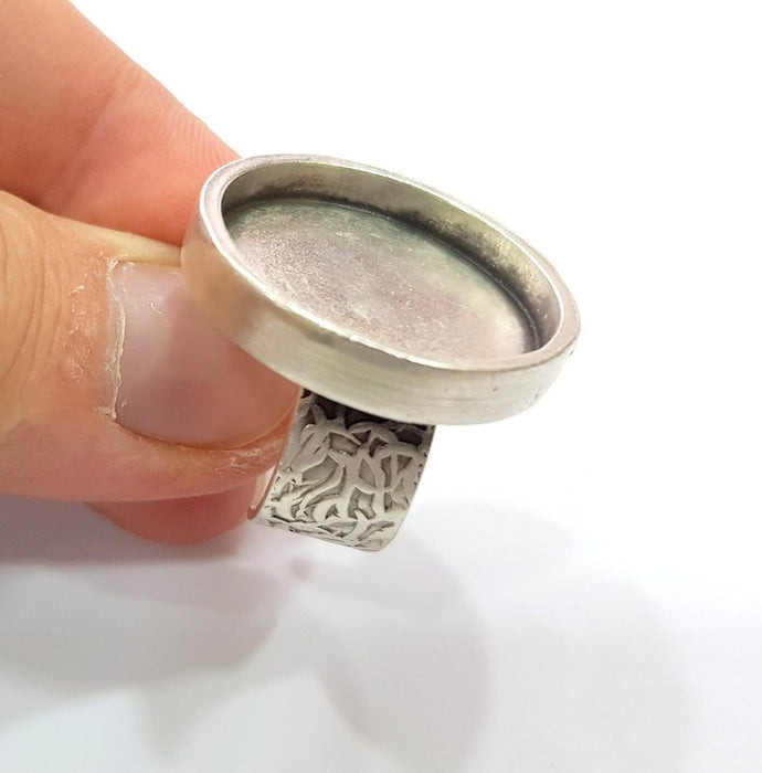 Silver Ring Blank Setting Cabochon Base inlay Ring Backs Mounting Adjustable Ring Base Bezel (25mm blank) Antique Silver Plated G15475