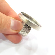 Silver Ring Blank Setting Cabochon Base inlay Ring Backs Mounting Adjustable Ring Base Bezel (30mm blank) Antique Silver Plated G15477