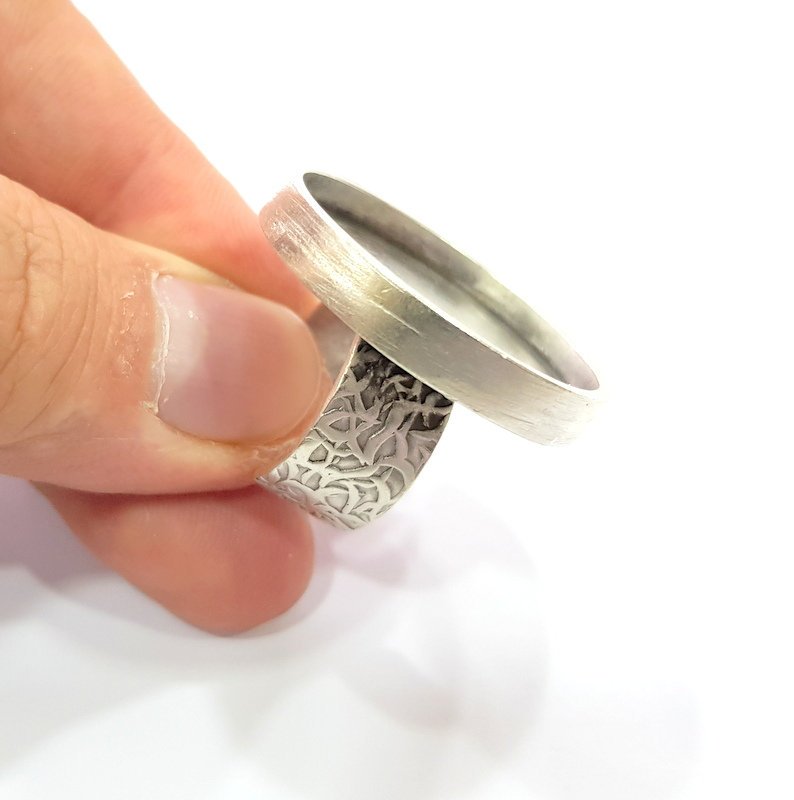 Silver Ring Blank Setting Cabochon Base inlay Ring Backs Mounting Adjustable Ring Base Bezel (30mm blank) Antique Silver Plated G15477
