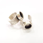 Silver Ring Blank Setting Cabochon Base inlay Ring Backs Mounting Adjustable Ring Base Bezel (10mm blank) Antique Silver Plated G15478